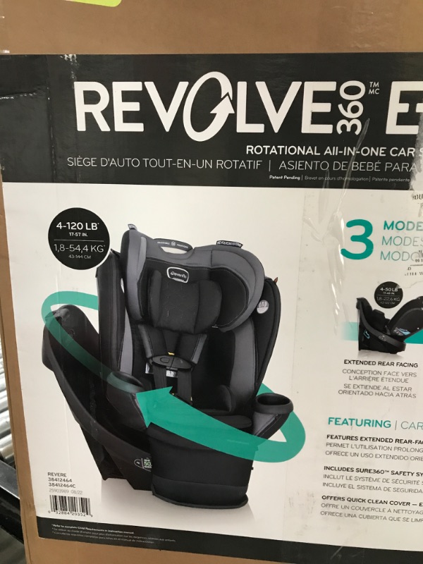Photo 2 of Evenflo Revolve360 Extend All-in-One Rotational Car Seat with Quick Clean Cover (Revere Gray)

