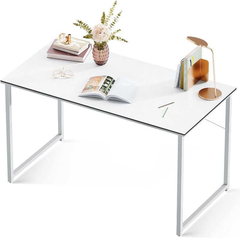 Photo 1 of Coleshome 48 Inch Computer Desk, Modern Simple Style Desk for Home Office, Study Student Writing Desk, White

