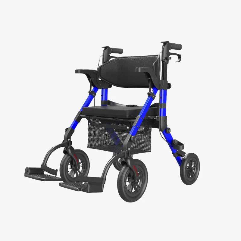 Photo 1 of 2 in 1 Rollator Walker for Seniors-Folding Transport Wheelchair Rollator with 10" Big Pneumatic Rear Wheels and Detachable Footrests,Medical Walker with Seat
