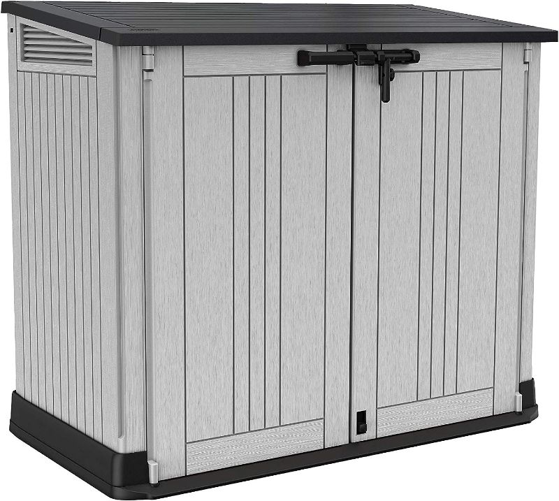Photo 1 of Keter Store-It-Out Prime 4.3 x 3.7 ft. Outdoor Resin Storage Shed with Easy Lift Hinges, Perfect for Yard Tools, Pool Toys and Garden Accessories, Grey
