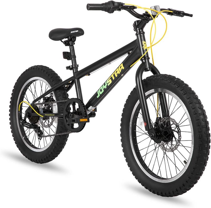 Photo 1 of JOYSTAR 20 Inch Mountain Bike for Kids Ages 7-12 Year Old, 3-Inch Wide Knobby Tires, 7 Speed Shimano Drivetrain, Disc Brakes, Fat Tire Kids Bicycles for Boys Girls
