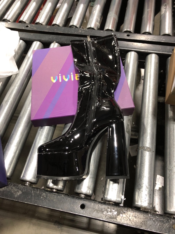 Photo 2 of - vivianly Platform Knee High Boots Round Toe Block High Heel Boots Side zipper. size 8
