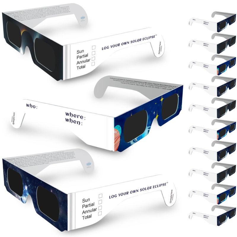 Photo 1 of 10 PACK PREMIUM SOLAR ECLIPSE GLASSES AAS APPROVED 2024 PATENT PENDING - ISO CERTIFIED - MIXED PATTERNS