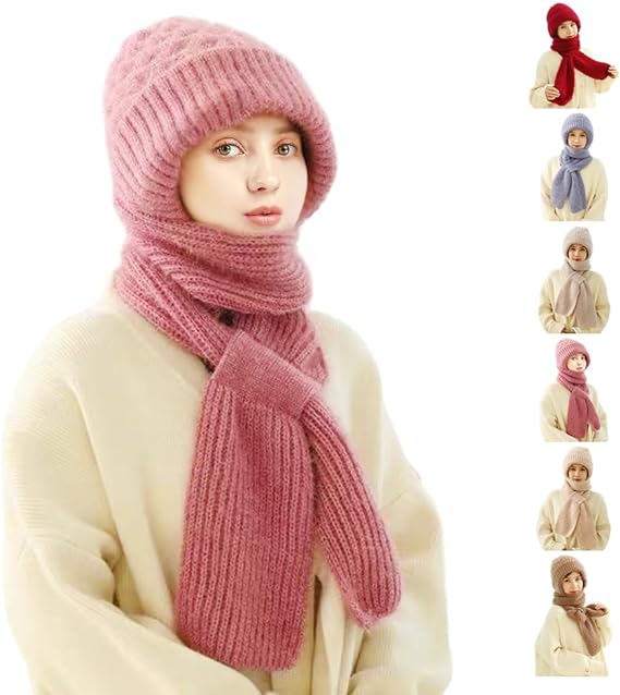 Photo 1 of 2024 New Integrated Ear Protection Windproof Cap Scarf, Winter Warm Knitting Thick Warm Ear Guard Hat Scarf for Women 