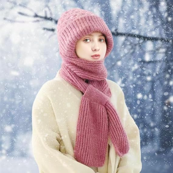 Photo 1 of 2024 New Integrated Ear Protection Windproof Cap Scarf, Winter Warm Knitting Thick Warm Ear Guard Hat Scarf for Women 