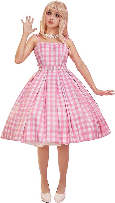 Photo 1 of Cosplay.fm Women Pink Plaid Dress Movie Cosplay Doll Princess Costume 1950s Vintage Outfits with Accessories  M
