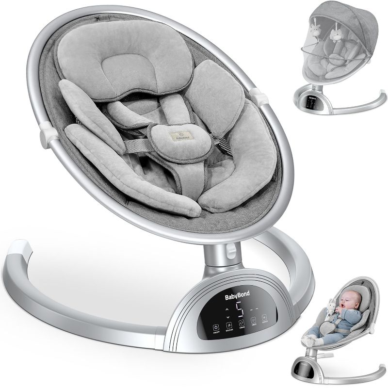 Photo 1 of Baby Swings for Infants, BabyBond Baby Swing, Infant Swing with Bluetooth Music Speaker, 3 Seat Positions, 5 Point Harness Belt, Remote Control - Portable Baby Swing for Indoor and Outdoor 