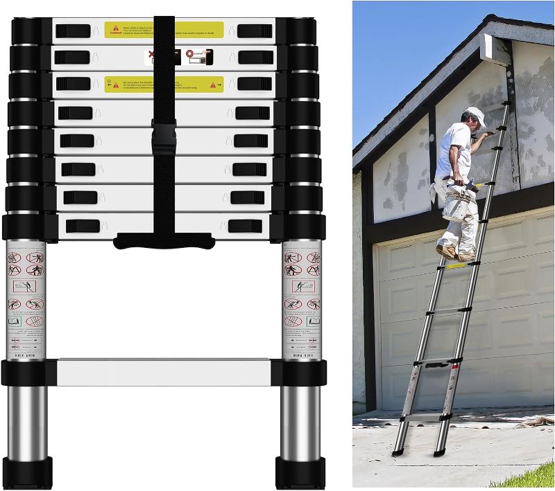 Photo 1 of Telescoping Ladder,12.5 FT Aluminum Extension Ladder, Folding Compact Portable Anti-Slip Ladder for Attic, RV, Loft, Roof 
