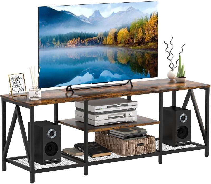 Photo 2 of aboxoo TV Stand to 65 inch, Television Console Table with Open Storage Shelves,3-Tier Entertainment Center,for Living Room, Bedroom, Rustic Brown