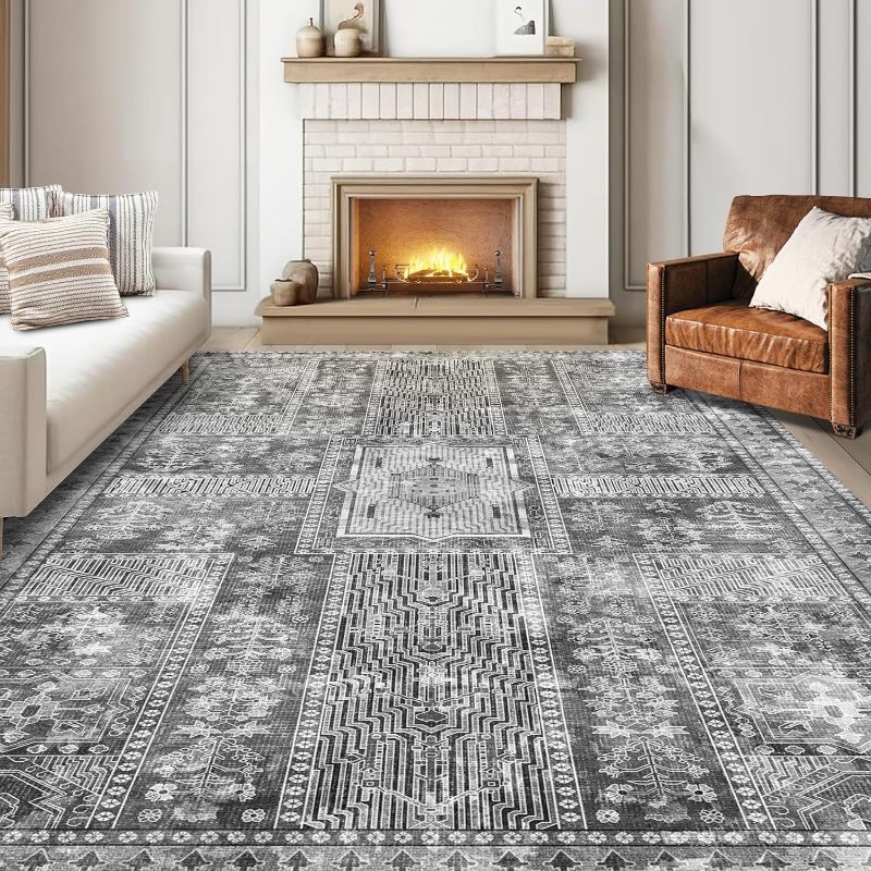Photo 1 of YARNSCAPE Vintage 8' x 10' Washable Area Rug - Stylish Indoor Rug for Living, Dining or Bedroom - Lightweight Carpet with Non-Slip Backing - Foldable for Easy Placement and Maintenance - Grey 
