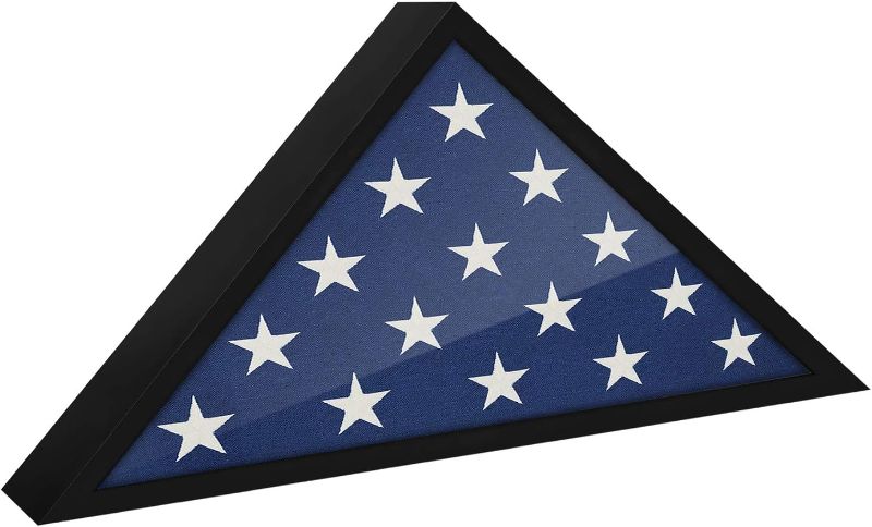 Photo 1 of Americanflat Small Flag Case Frame in Black Engineered Wood - Fits Small Size 3x5 Feet Folded Flag - Memorial Flag Frame Display Case for Table or Wall Display with Hanging Hardware Included
