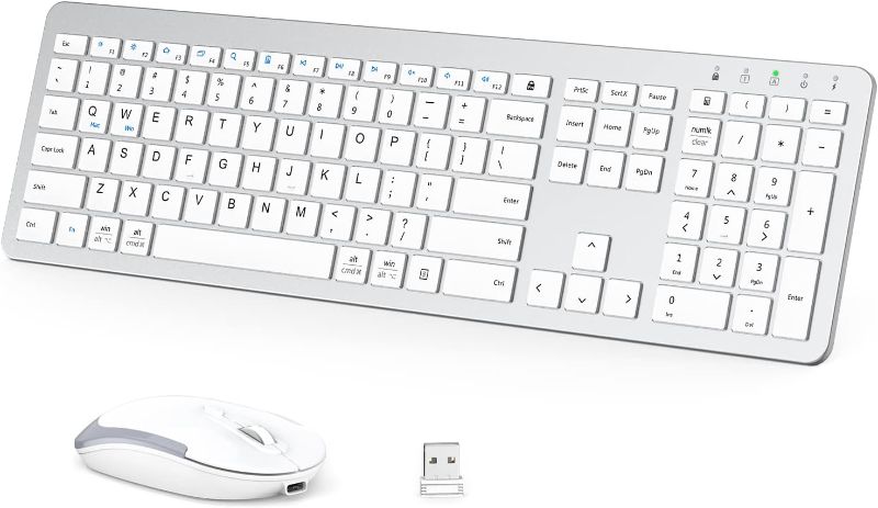 Photo 1 of iClever GK08 Wireless Keyboard and Mouse - Rechargeable, Ergonomic, Quiet, Full Size Design with Number Pad, 2.4G Stable Connection Slim Mac Keyboard and Mouse for Windows Mac OS Computer
