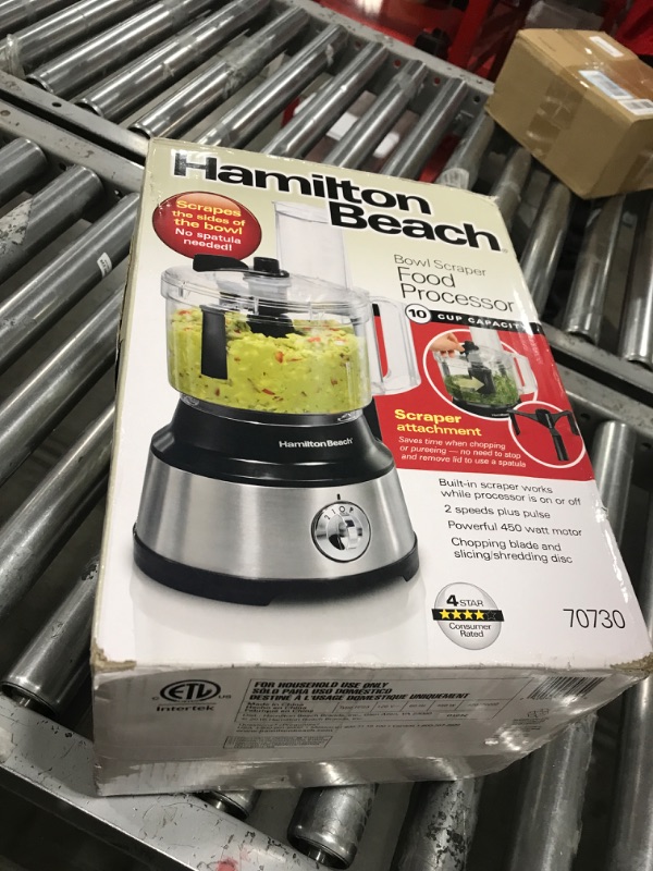 Photo 3 of Hamilton Beach Food Processor & Vegetable Chopper for Slicing, Shredding, Mincing, and Puree, 10 Cups + Easy Clean Bowl Scraper, Black and Stainless Steel (70730)
