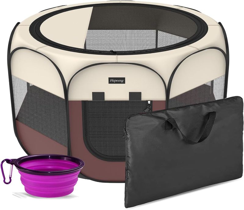 Photo 1 of Hepeeng Portable Foldable Pet Dog Cat Playpen and Puppy playpen Pet Tent with Carrying Case Collapsible Travel Bowl Indoor/Outdoor Use with Water Resistant and Removable Shade Cover
