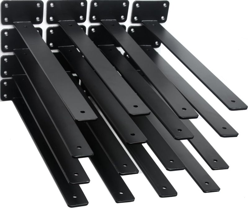 Photo 1 of 16 Pack - 16 inch Black Hidden L Shelf Bracket (1/5 Inch Thicked) Iron Shelf Brackets, Metal Shelf Bracket, Industrial Shelf Bracket, Modern Shelf Bracket, Metal L Brackets for Shelves Support
