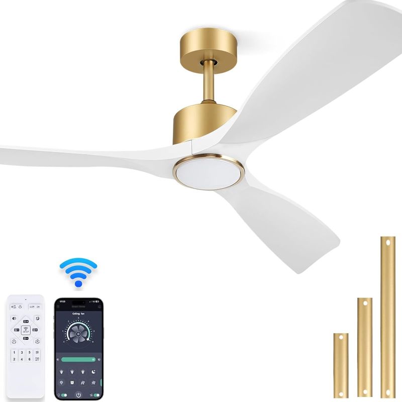 Photo 1 of BOOSANT Ceiling Fans with Lights, Ceiling Fans with Lights and Remote Control, 52 inch Modern Smart White and Gold Ceiling Fan, Outdoor Ceiling Fans for Patios 3 Blade Bedroom Farmhouse?White?
