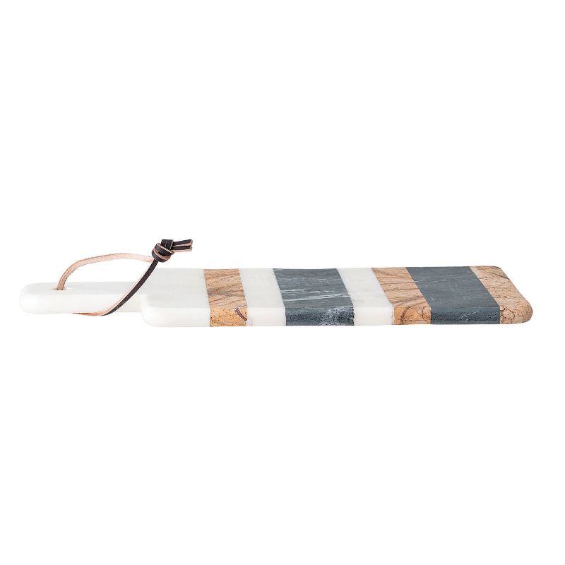 Photo 1 of 15"L Rectangle Marble Cheese/Cutting Board with Stripes, Handle & Leather Strap
