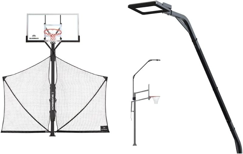 Photo 1 of Silverback Basketball Yard Guard Defensive Net System Rebounder with Foldable Net and Arms into Pole, White/Black, Large
