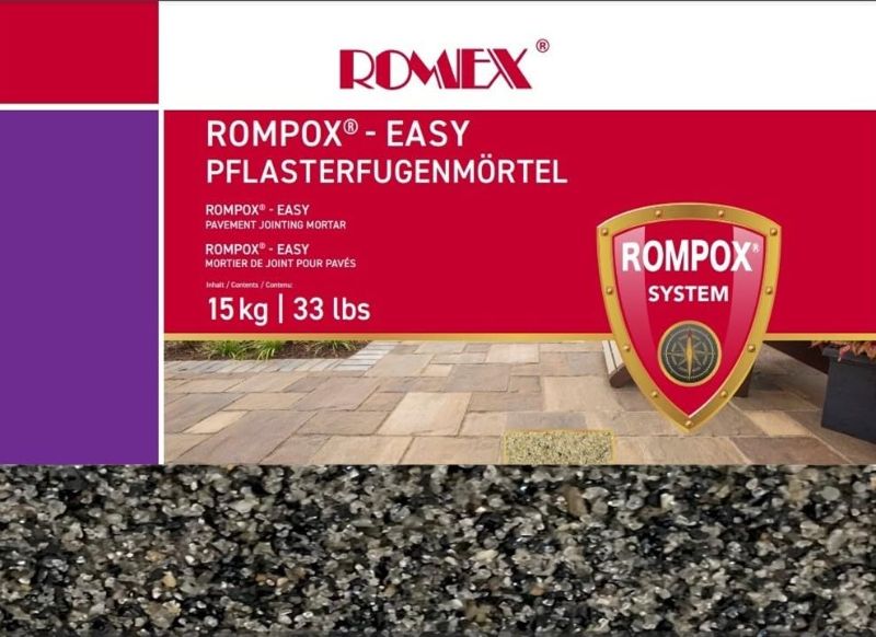 Photo 1 of Romex Rompox Easy pre-Mixed Permeable Joint Compound for Patios, Pavers and DIY Projects. Water Permeable. No Frost-Heave. No Weeds. Quick Install. German Manufactured. 33 lbs. (Basalt)
