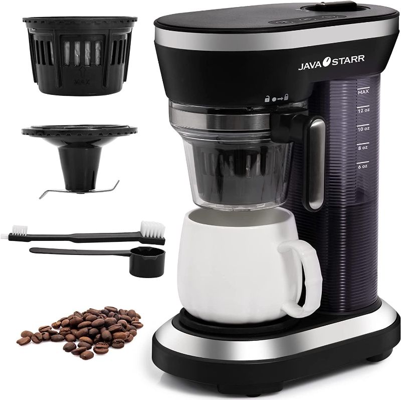 Photo 1 of JAVASTARR Grind and Brew Coffee Maker, 2-In-1 One Cup Coffee Maker Pods Compact & Ground Coffee, Capacity 12-15.21 Oz Steam Pressure Technology Coffee Maker