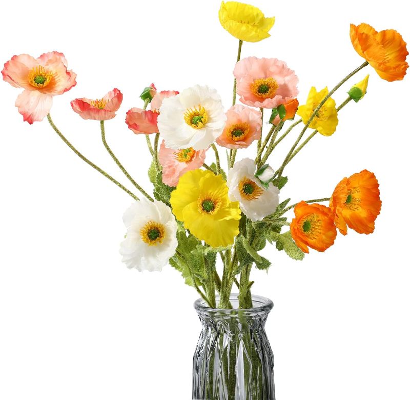 Photo 1 of 6 Pcs Silk Artificial Poppy Faux Poppy Spring Flowers for Home Kitchen Wedding Decorations Floral Arrangement Table Centerpieces Vase Bouquet (Mixed Colors) 