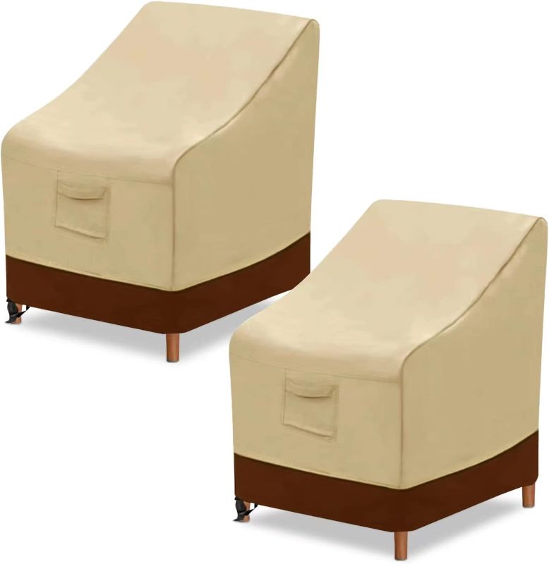 Photo 1 of Yipincover Patio Dining Arm Chair Covers 2Pack Heavy Outdoor Furniture Covers 600D Oxford Fabric,100% Waterproof Outdoor Seat Covers (Beige & Brown,26" W×28" D×33" H)-1Year Warranty 