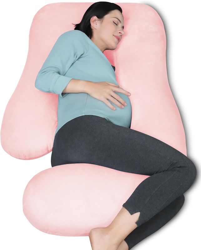 Photo 1 of MOON PARK Pregnancy Pillows for Sleeping - U Shaped Full Body Maternity Pillow with Removable Cover - Support for Back, Legs, Belly, HIPS - 57 Inch Pregnancy Pillow for Women - Pink 
