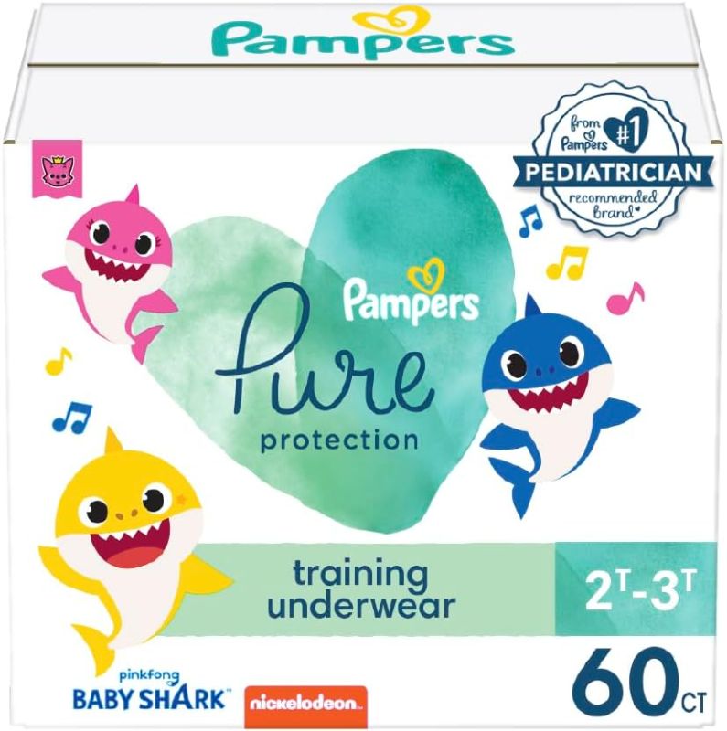 Photo 1 of Pampers Pure Protection Training Pants Baby Shark - Size 2T-3T, 60 Count, Premium Hypoallergenic Training Underwear
