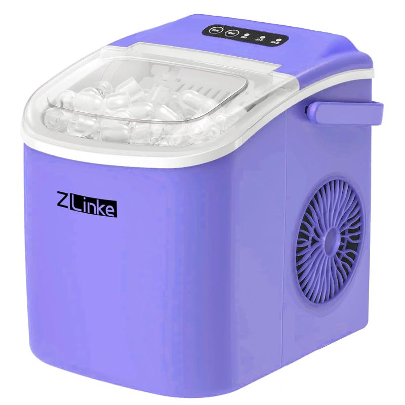 Photo 1 of Countertop Ice Maker, Ice Maker Machine 6 Mins 9 Bullet Ice, 26.5lbs/24Hrs, Portable Ice Maker Machine with Self-Cleaning, Ice Scoop, and Basket(Purple)