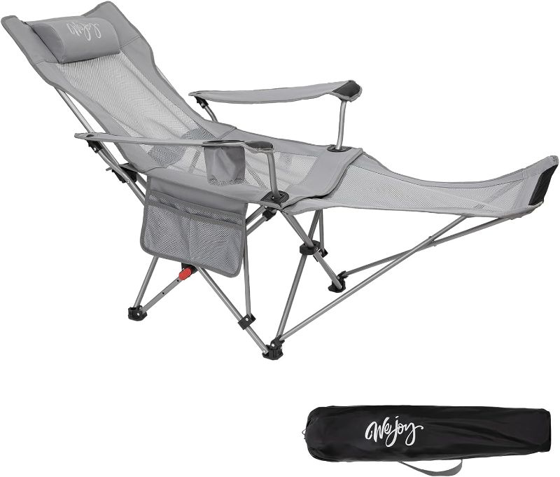 Photo 1 of #WEJOY 2-in-1 Reclining Camping Chair, Lightweight Folding Camping Chair with Adjustable Backrest & Footrest, Camping Lounge Chair with Headrest, Cup Holder, Storage Bag, for Beach, Lawn, Concert
