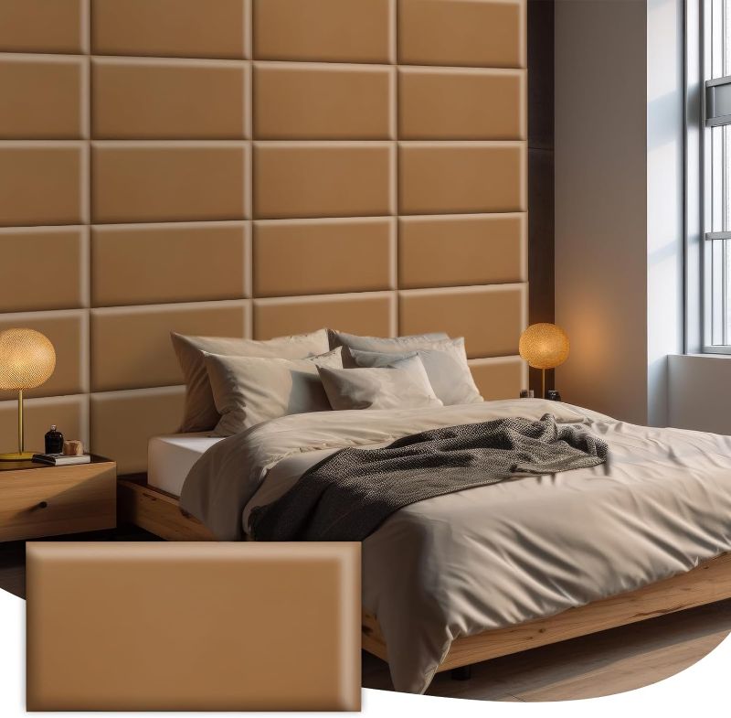 Photo 1 of Hanaive Peel and Stick Headboard 23.6'' x 11.8'' Upholstered Wall Panels for Twin, Queen and King 3D Anti Collision Wall Panel Reusable and Removable Padded Wall Panel for Bedroom(Coffee, King)
