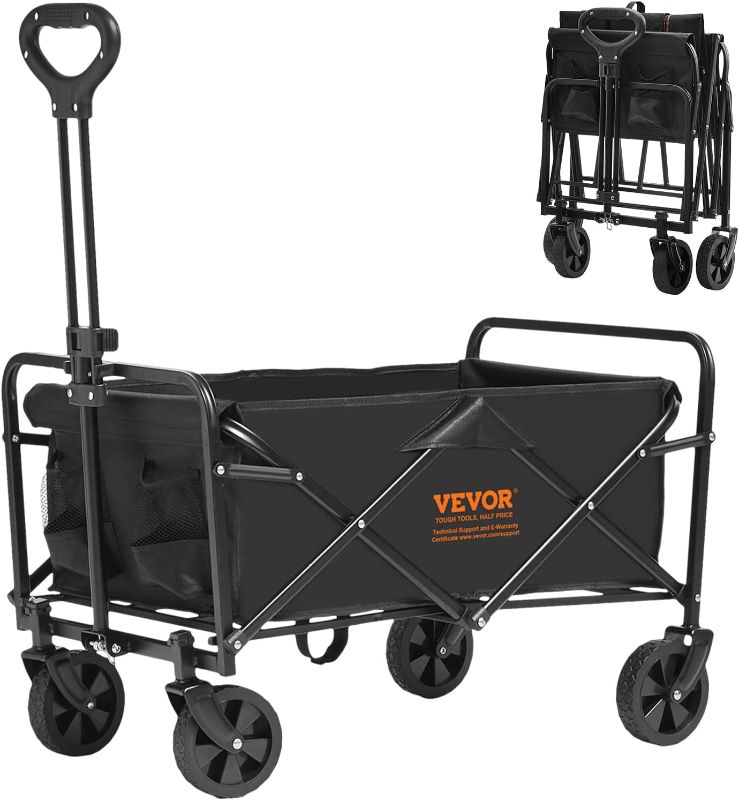 Photo 1 of VEVOR Collapsible Folding Wagon Cart, 220lbs Heavy Duty Wagons Carts Foldable with Wheels, Outdoor Portable Garden Cart Utility Wagon for Groceries Camping Sports with Large Capacity & Drink Holder
