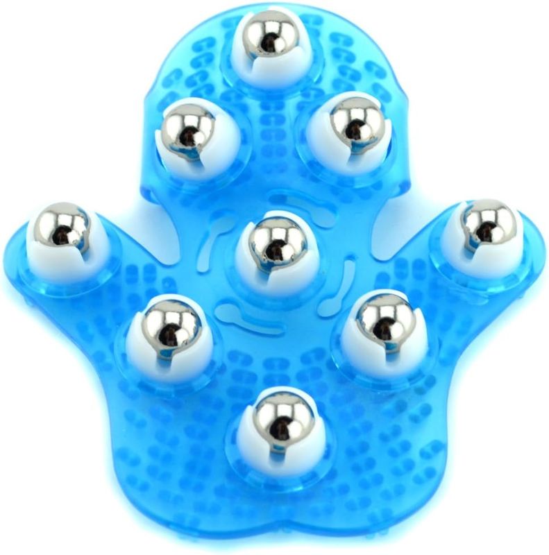 Photo 1 of SAMYO Palm Shaped Massage Glove Body Massager with 9 360-degree-roller Metal Roller Ball Beauty Body Care (Blue)