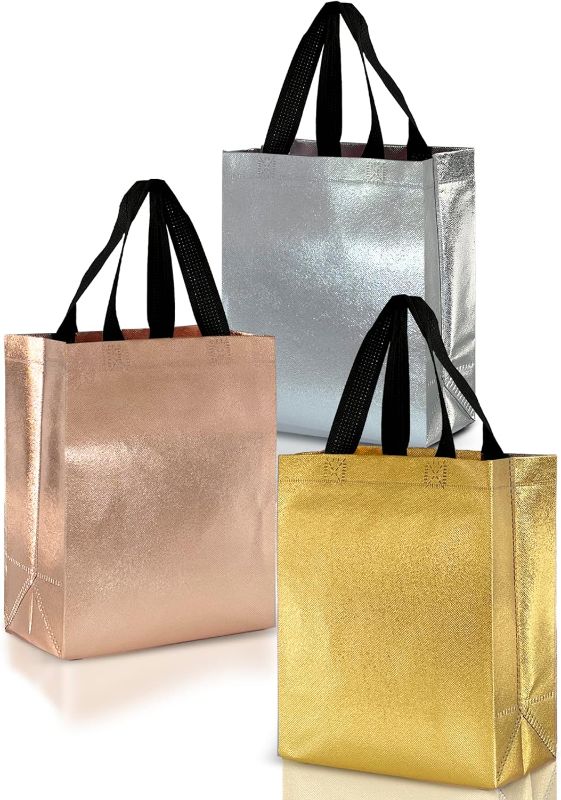 Photo 1 of Nush Nush Luxury Mix Color Gift Bags Medium Size - Mix Color Set with 4 Rose Gold, 4 Silver, 4 Gold gift bags - Birthday Gift Bags, Goodie Bags, Party Favor Bags, Medium Gift Bags - 8X4X10 Size