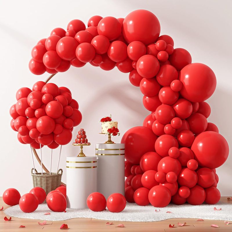 Photo 1 of RUBFAC 129pcs Red Balloons Different Sizes 18 12 10 5 Inch for Garland Arch, Premium Red Latex Balloons for Birthday Party Wedding Valentine's Day Baby Shower Party Decoration 