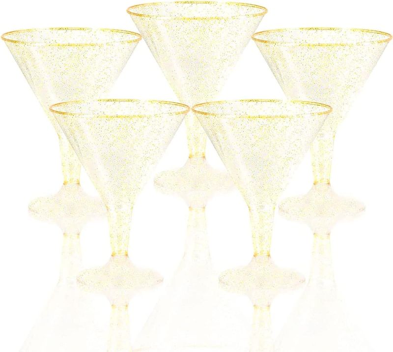 Photo 1 of Liacere 24 Pack Gold Plastic Martini Glasses - 6.25oz Disposable Cocktail Glasses - Plastic Margarita Glasses Perfect for Wedding & Party