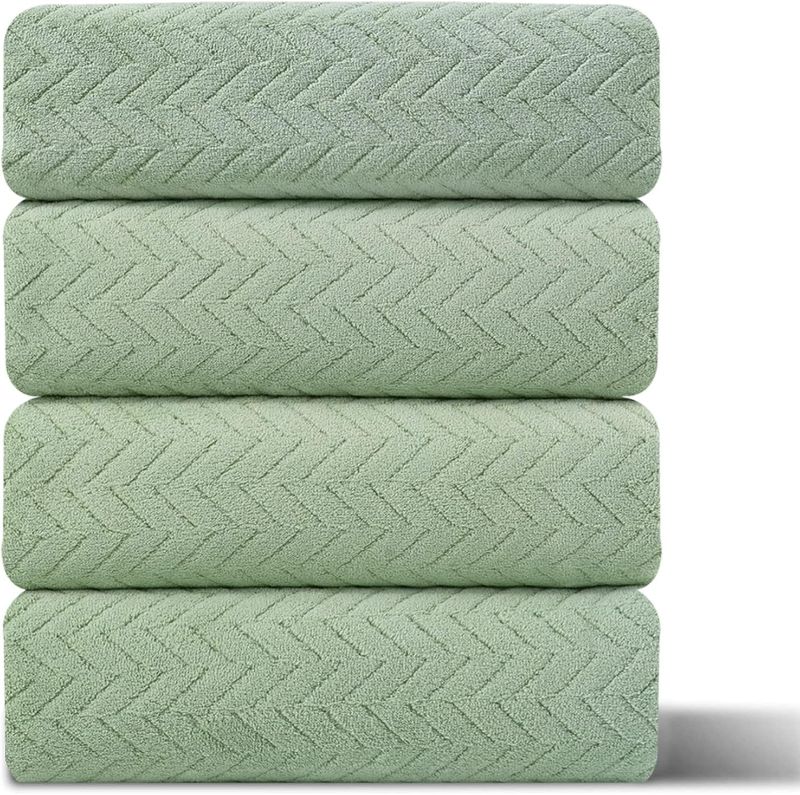 Photo 1 of 4 Pack Large Bath Towels Set 35"x70" Light Green Oversized Bath Sheet Chair Towels, 600 GSM Ultra Soft & Absorbent Towels for Bathroom, Quick Dry Towel for Gym Hotel Camp Pool 