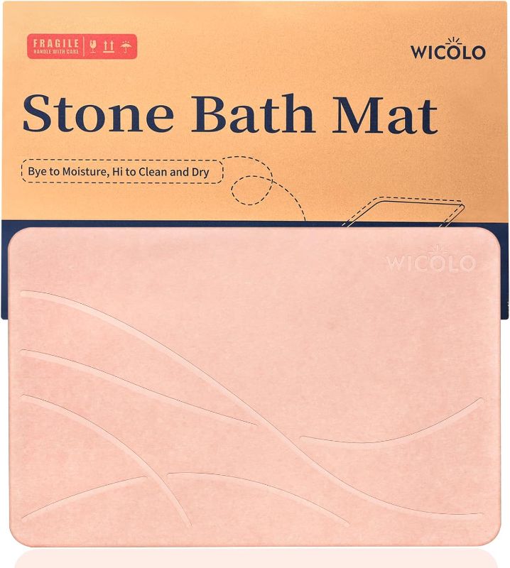 Photo 1 of WICOLO Stone Bath Mat, Diatomaceous Earth Shower Mat Non Slip Instantly Removes Water Drying Fast Bathroom Mat Natural Easy to Clean (23.5 * 15inch, Pink)
