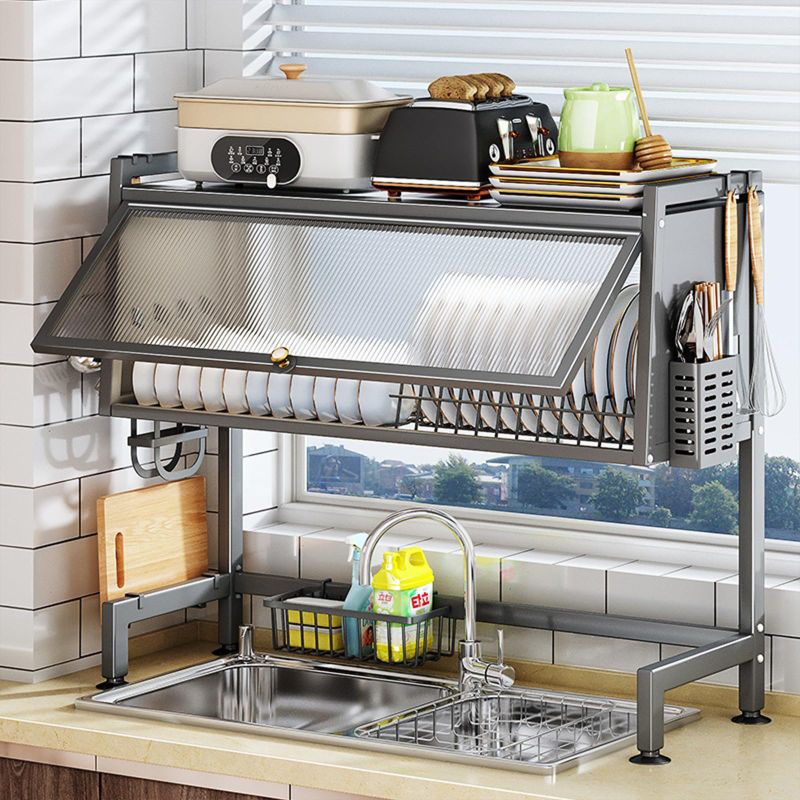 Photo 1 of Wercome Over The Sink Dish Drying Rack With Cover Over Sink Dish Rack Keep Kitchen Sink Shlef Organized Space-Saving Sink Drying Rack For Dishes, Glasses, Bowls, And Cutlery (Slate Gray ?34.25in?) C-Modern Slate Grey
