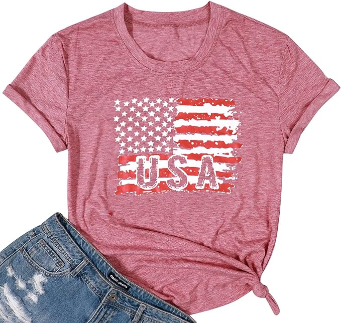 Photo 1 of Women American Flag Shirt USA 4th of July Independence Day T-Shirt Patriotic Stars Stripes Short Sleeve Tee Tops LARGE 