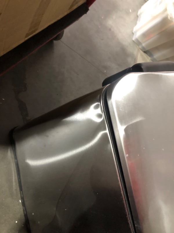 Photo 6 of ***MAJOR DAMAGE - DENTED - SEE PICTURES - NO PACKAGING***
Home Zone Living 13 Gallon Kitchen Trash Can, Dual Removable Liners for Recycling and Trash, 50 Liter Slim Stainless Steel Shape (8 + 5 for 13 Gallons Total)