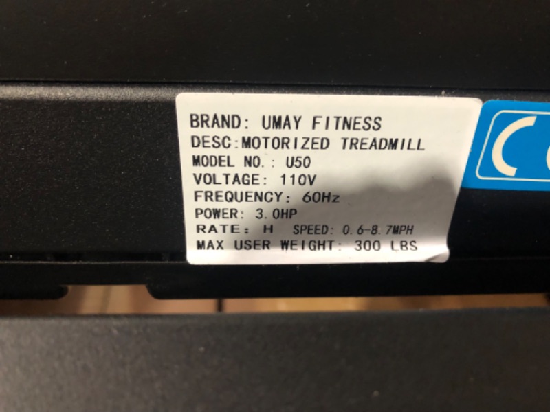 Photo 8 of ***NONREFUNDABLE - NOT FUNCTIONAL - FOR PARTS ONLY - SEE COMMENTS***
UMAY Fitness Home Auto-Folding Incline Treadmill with Pulse Sensors, 3.0 HP Quiet Brushless, 8.7 MPH, 300 lbs Capacity