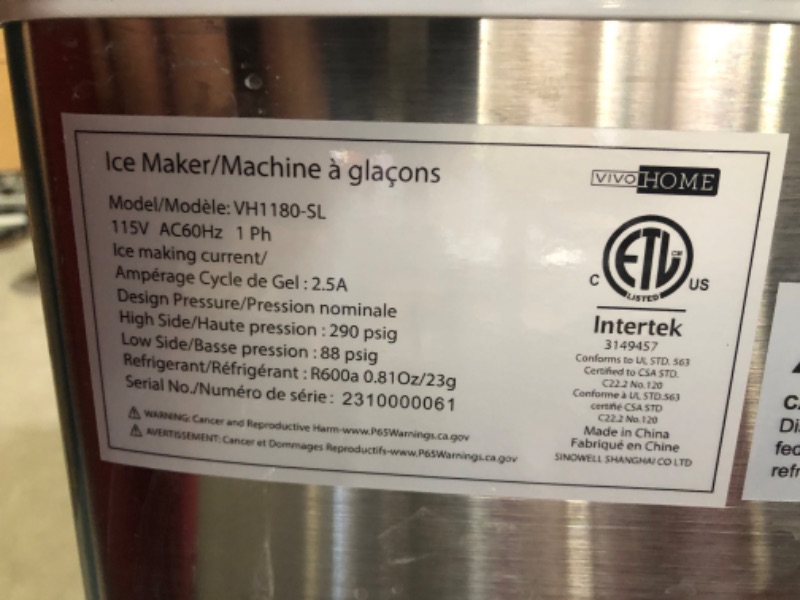 Photo 3 of ***USED - MISSING SCOOP - POWERS ON - UNABLE TO TEST FURTHER - SEE PICTURES***
VIVOHOME Electric Portable Compact Countertop Automatic Chewable Nugget Ice Cube Maker Machine 