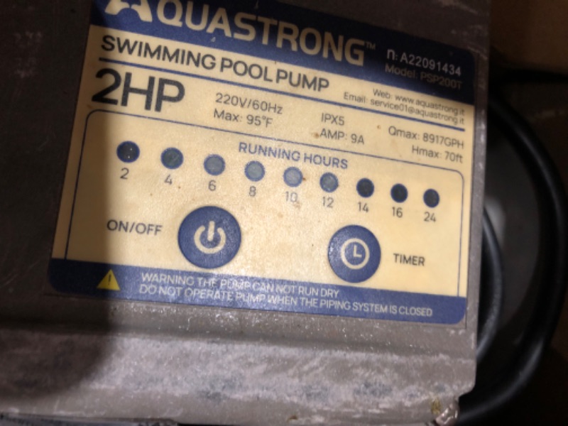 Photo 4 of ****NON REFUNDABLE NO RETURNS SOLD AS IS***PARTS ONLY**
AQUASTRONG 2HP In/Above Ground Pool Pump with Timer, 115V, 8917GPH, High Flow, Powerful Self Primming Swimming Pool Pumps with Filter Basket-B