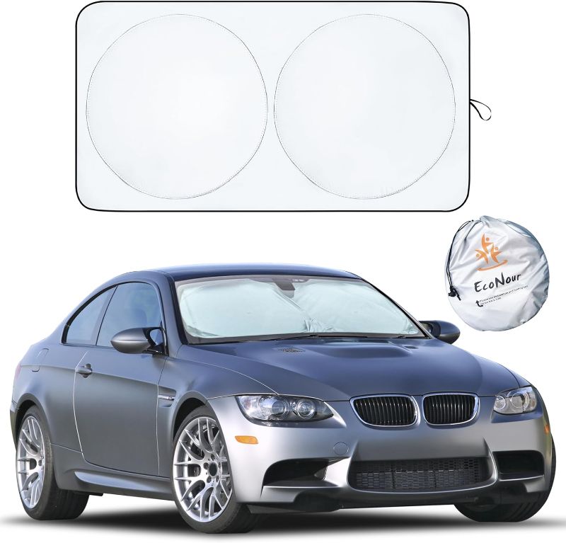 Photo 1 of *USED*EcoNour Car Windshield Sun Shade | Reflective Sunshade for Ultimate Protection | Overlapping Design | 240T Polyester | Fits Small Sedans, Mini SUVs, Hatchbacks | Medium (64x32 inches)
