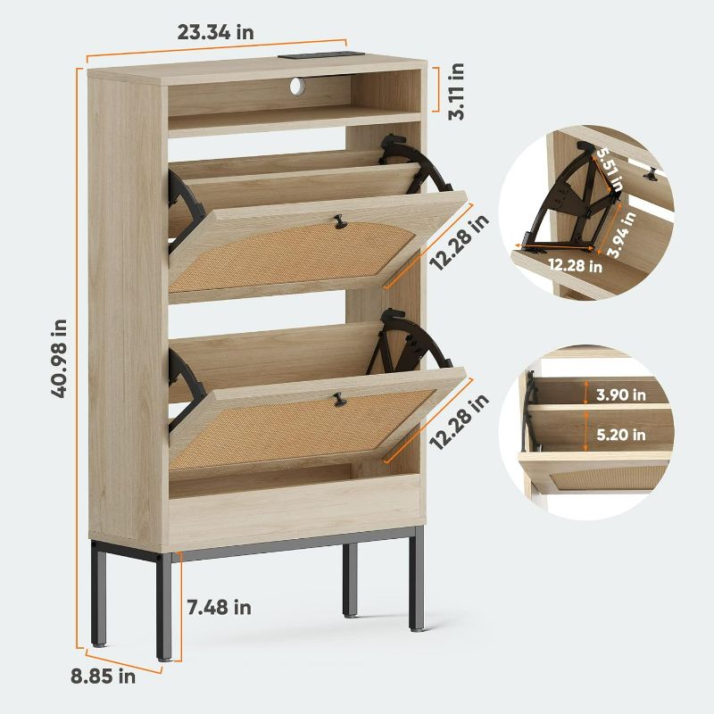 Photo 5 of ***READ NOTES***
Wanttii Rattan Shoe Cabinet with Charging Station, Shoe Storage Cabinet with 2 Flip Drawers, Slim Shoe Storage for Entryway, Hallway, Living Room (Natural)