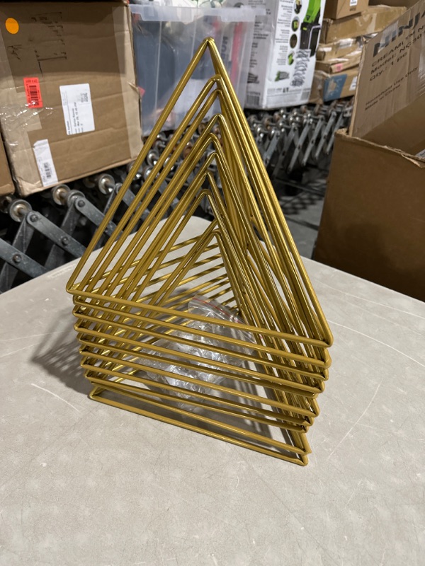 Photo 2 of Therwen 10 Pcs Gold Wedding Centerpieces for Tables, Metal Triangle Flower Stand with 10 Pcs LED Lights Geometric Gold Centerpiece Elegant Centerpieces for Wedding Party Event Home Decorations