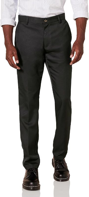 Photo 1 of Amazon Essentials Men's Classic-Fit Expandable-Waist Flat-Front Dress Pant Recycled Polyester Black 36W x 32L
