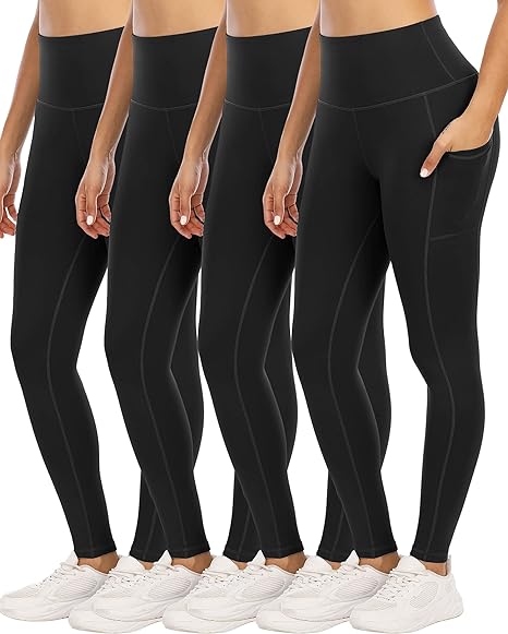 Photo 1 of 4 Pack Leggings with Pockets for Women,High Waist Tummy Control Workout Yoga Pants Medium