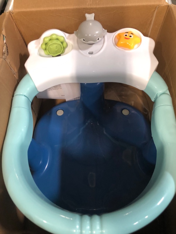 Photo 3 of Baby Bath Seat [Original] - Ergonomic Backrest – Side Opening Design – 2 Rotating Toys + 1 Pressing Toy – 4 Strong Anti-Slip Suction Cups –